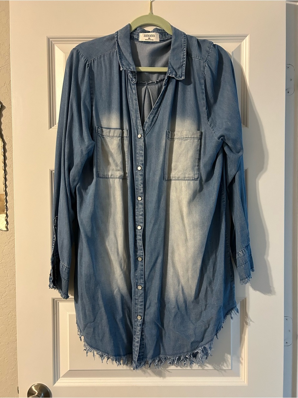 Zenana Washed Blue Denim Button-Down Tunic Dress